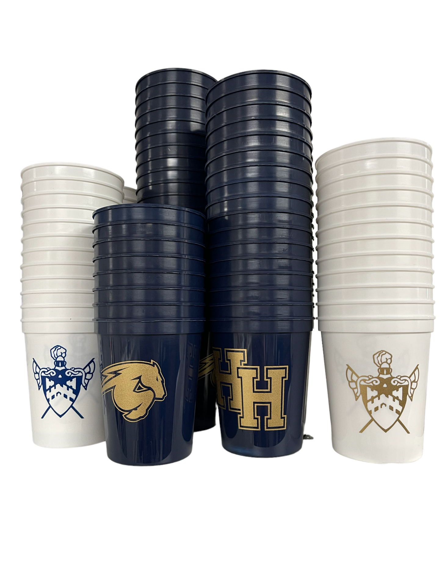 ** Plastic Cup White w/ navy Crest