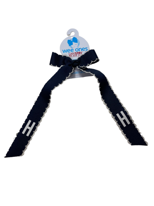 Wee Ones Mini Moonstitch Bow w/ Tails, Navy w/ White Stitch