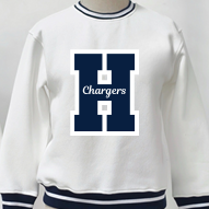 Women's Sweatshirt, Spirit Society, white and navy chenille H Chargers