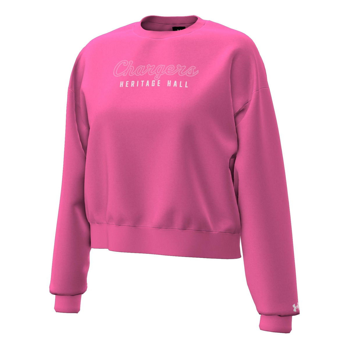 Women's Sweatshirt, Under Armour, pink fleece crew, script Chargers Heritage Hall