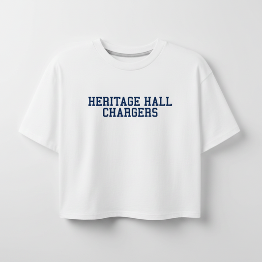 Women's T-Shirt Cropped, Chicka-d, white, Heritage Hall Chargers