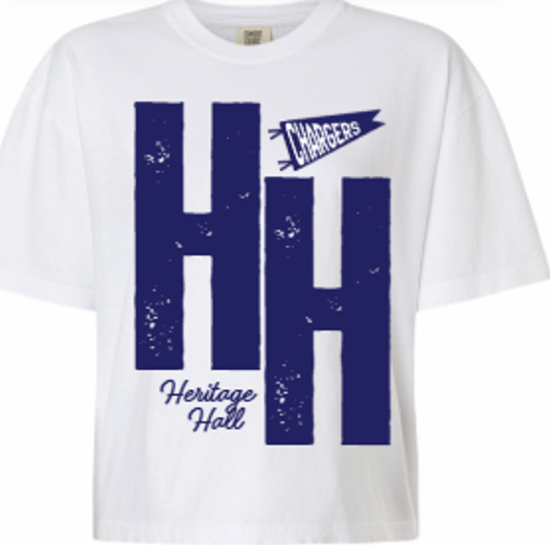 Women's Spirit Crop tee, white, navy HH pennant Chargers