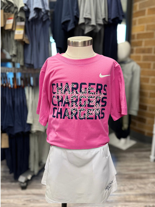 Youth Nike Cotton T-Shirt, pink, script heritage hall on Chargers